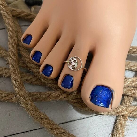 Moon And Stars Sterling Silver Toe Ring Midi Ring - Picture 1 of 4